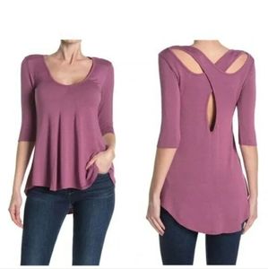 Baea Women's Tunic Top Size Small Purple Cross Open Back Cute Shirt